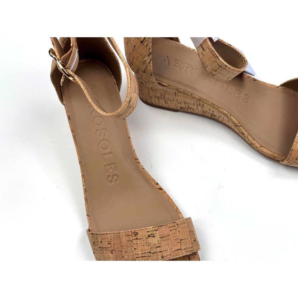 AEROSOLES Cork Wedge Sandals in Natural Tan - Picture 10 of 11